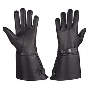 Men's Thermal Lined Leather Gauntlet Gloves with Snap Wrist Cuff